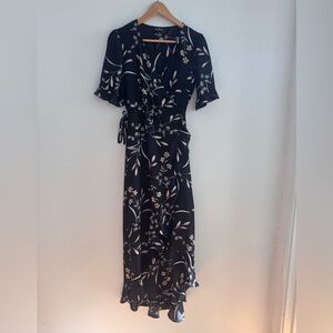 Lulu's Tan and Black Flutter Sleeve Midi Dress